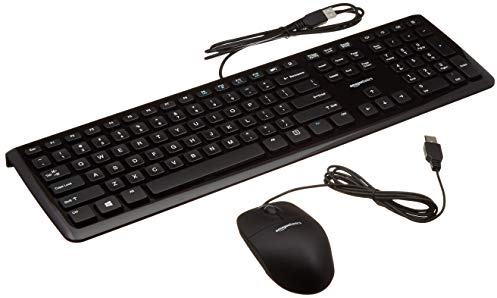 Amazon Basics Wired USB Computer Keyboard and Mouse Bundle, Full-Sized, QWERTY Layout, Responsive Keys for Comfortable Typing with Volume Control, Black