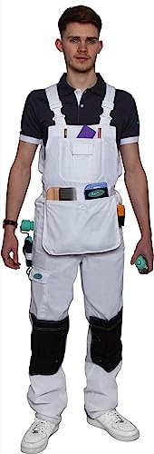 Axus Decor Painter's Bib & Brace Overalls, Triple Stitched, White Decorators Overalls - Shrink Resistant & Comfortable Fabric, Multiple Pockets – Ideal for Painter & Other Workwear - Large