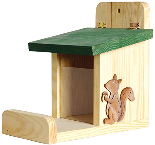 dobar® 22219e Eichhörnchenfutterstation - Eichhörnchen Futterhaus Massivholz - Futterbox zum Eichhörnchen füttern - Futterstelle zum Eichhörnchen füttern Nüsse/Kerne/Früchte - 16 x 23 x 22 cm - Grün
