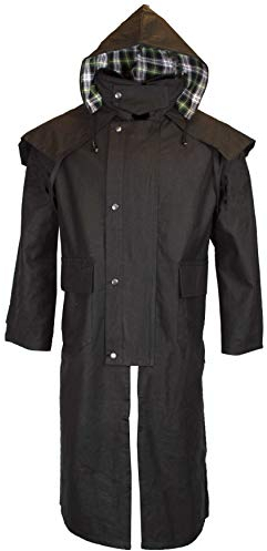 Walker & Hawkes – Impermeabile lungo cerato, unisex, stile mandriano, con cappuccio Nero S