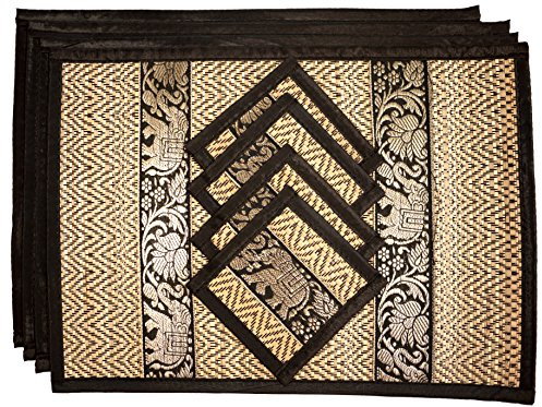Handgewebte Tischsets und Untersetzer aus Korbgeflecht umweltfreundliche Alternative zu Kunststoff hitzebeständig leicht zu reinigen perfekt für die Esstischdekoration (Mittel schwarz)