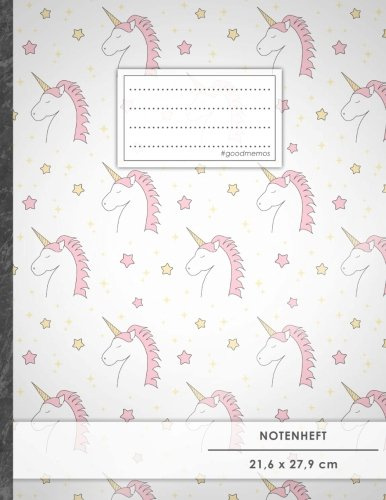 Notenheft: DIN A4 • 48 Seiten, 24 Blatt, 12 Systeme, „Unicorn Girls“ • Original #GoodMemos Schulheft • Mit Inhaltsverzeichnis und Seitenzahlen, Noten-Lineatur 14