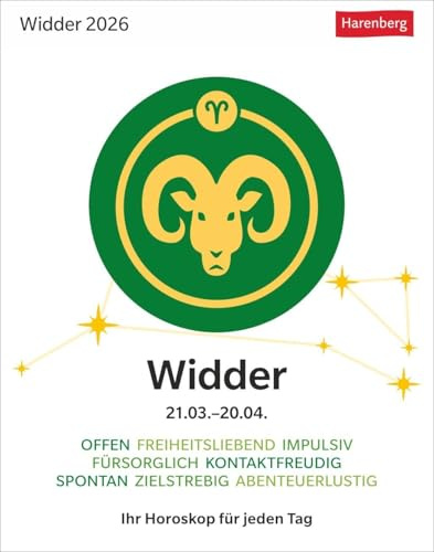 Widder Sternzeichenkalender 2026 - Tagesabreißkalender - Ihr Horoskop für jeden Tag: Tischkalender 2026 mit täglichem Horoskop. Kleiner Kalender mit ... die Sterne (Sternzeichenkalender Harenberg)