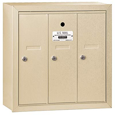 Salsbury Industries 3503SSU Surface Mounted Vertical Mailbox for use with USPS Lock, 3 Doors, Sandstone
