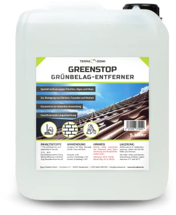 TerraDomi 5 Liter Greenstop für 1500m² I Grünbelagentferner 1:50 Konzentrat gegen Flechten und Algen I Dach- und Steinreiniger I effektiver Fassadenreiniger | A.K.B. …