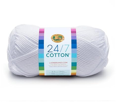 Lion Brand Yarn Company Cotton Yarn, 100 Percent Cotton, White,15.24x6.35x6.35 cm
