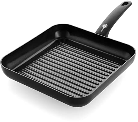 GreenPan Cambridge Padella per Grigliare Quadrata in Ceramica Antiaderente da 28 cm, senza PFAS, Induzione, Lavabile in Lavastoviglie, Forno, Nera