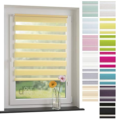 ourdeco® Doppel-Rollo, Duo-Rollo / 100 x 160 cm Lemon Yellow/lichtdurchlässig, Blickdicht, Montage ohne Bohren