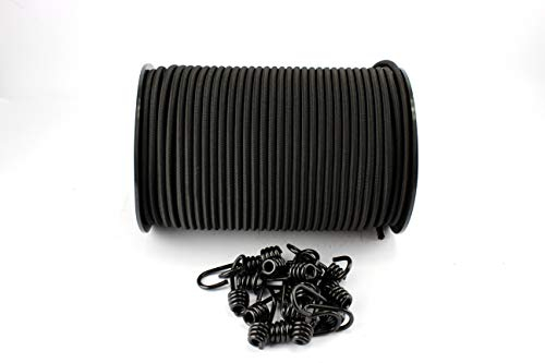 Unbekannt 6mm Expanderseil schwarz 20m +10 Spiralhaken Gummiseil Haken Seil Plane