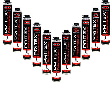 PRITEX – Pistolenschaum 11 x 750 ml zum Verfüllen, Dämmen & Abdichten – Montageschaum mit hervorragender Schall- & Wärmedämmung – Bauschaum für Montagepistole