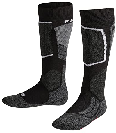 FALKE Unisex Kinder Skisocken SK2 Intermediate K Kh Wolle Funktionsmaterial warm dick 1 Paar, Schwarz Black-Mix 3010, 35-38