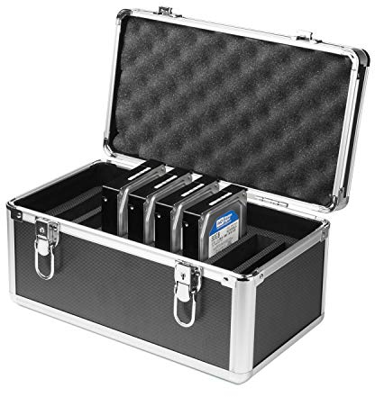 Salcar Festplatten Schutzkoffer 10-Festplattenlaufwerke (3,5 Zoll) Schutz- und Transportkoffer aus Aluminium mit Schaumstoff Schutzgehäuse, 10-Festplattenlaufwerke, Schwarz 10-festplattenlaufwerke