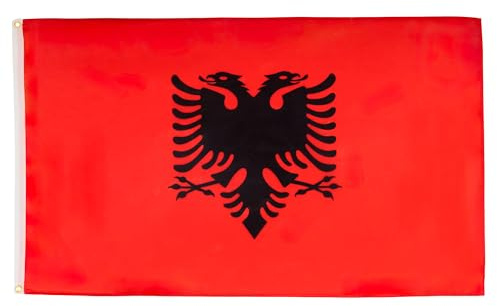 AZ FLAG Flagge Albanien 150x90 cm Fahne Albanische Polyester 100D 2 Ösen | Für innen und außen dekorative Flagge Shqipëri doppelte Nähte und verstärkte Kanten mit Metallösen 100D Polyester
