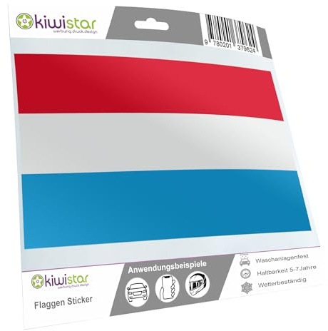Kiwistar - Autoaufkleber Sticker Fahne Flagge Aufkleber 10cm Luxemburg Flagge Länder Wappen Fahne Sticker Kennzeichen - Auto - Fahrrad - LKW