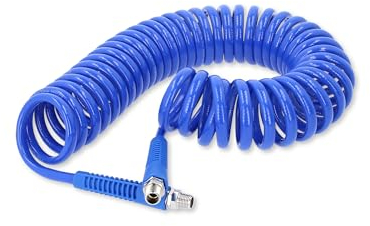 KS Tools Spiralschlauch Druckluft 515.3330 Ø 6mm I 8m langer, elastischer PU-Druckluftschlauch mit drehbarer Verschraubung I Schlauchenden mit Knickschutz