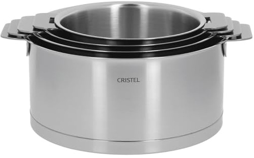 Cristel - S4CQL- Série de 4 casseroles INOX 14-16-18-20 cm sans poignée Amovible- Collection Strate