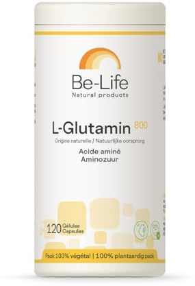 BE-LIFE| L-Glutamin 800 | Complément alimentaire | intestinale – muscles | Maintien de fibres musculaires | Tonus & vitalité | L-glutamine|120 Gélules