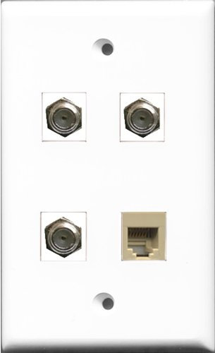 RiteAV - Cavo coassiale a 3 porte, tipo F e 1 porta telefono RJ11 RJ12, colore: Beige