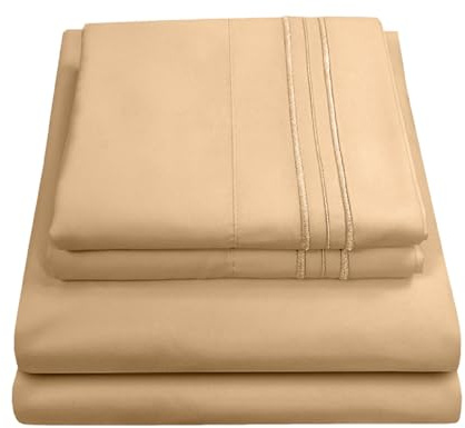 Sweet Home Collection Luxury Bedding Set with Flat, Fitted Sheet, 2 Pillow Cases, Microfiber, Camel, Full