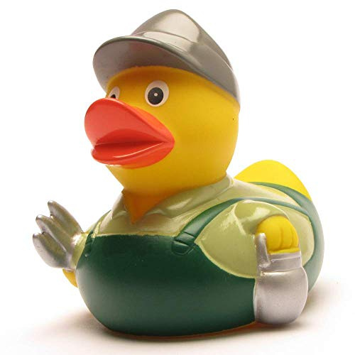 Duckshop I Badeente Landwirt I Quietscheente I L: 8 cm I Quietscheentchen I Geschenk für Bauern I Präsent Sammler
