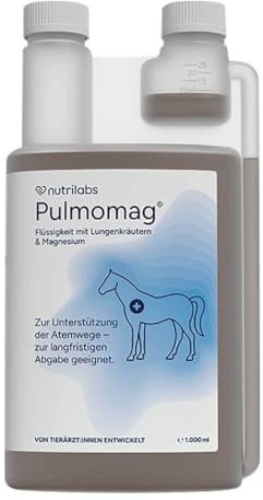 NutriLabs Pulmomag Hustensaft Pferd 1L - Hustenkräuter mit Eibisch, Knoblauch, Gelbwurz, Magnesium u.v.m. - Saft für den Atemweg - Kräuter für Pferde