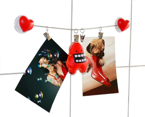 Trendfinding Decorazione a Forma di Cuore, Corda Magnetica per Foto in Acciaio, Porta Foto e Carte Con Clip, Colore Rosso