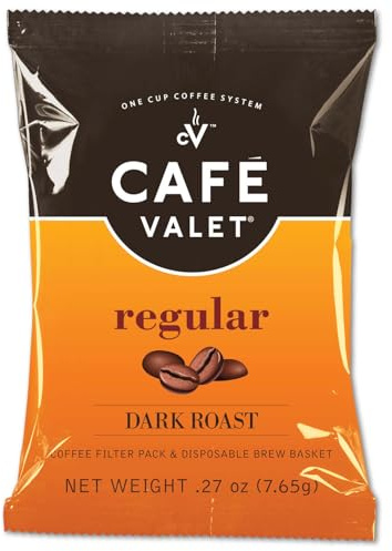 Café Valet Regular Dark Roast Single Serve Coffee Packets – 84 Count – For Use with Café Valet Single Serve Cofee Makers – Disposable Brew Basket & Cofee Pack