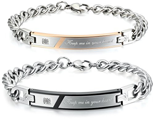 JewelryWe Schmuck Pärchen Armband, Edelstahl Panzerarmband Panzerkette Partnerarmband Freundschaftsarmband Paar Armreifen mit Gravur Valentinstag Lieben Geschenk für Damen Herren