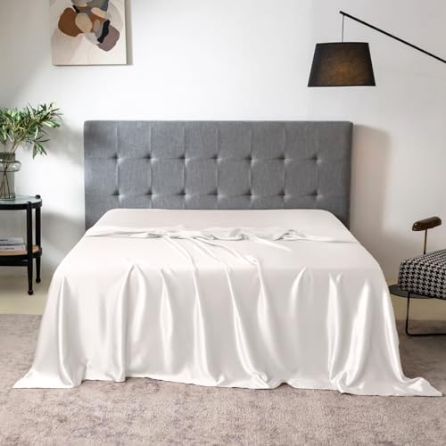 THXSILK Pure Silk Flat Sheet, 100% 7A+ Silk Bedding Flat Sheet, Ultra Soft, Breathable, Wrinkle - Free, Easy Care, 1 Flat Sheet Only, White, Queen