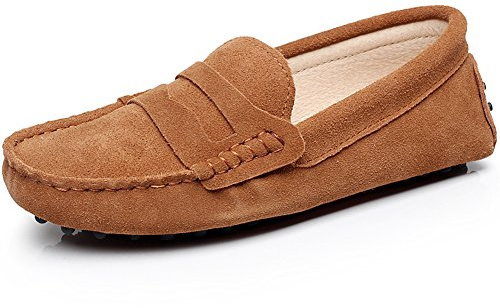 Jamron Mujer Clásico Gamuza Penny Mocasines Comodidad Hecho a Mano Pantuflas Broncearse 24208 EU40