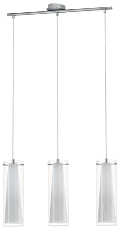 EGLO Hängelampe Pinto, 3-flammige Pendelleuchte | Esszimmerlampe aus Metall in Chrom und Glas in Weiß und Transparent, E27 Fassung