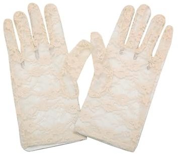 sourcing map 1 Paar Damen Blumen Spitze Handgelenk Vollfinger Handschuhe Hand Dekoration Beige Short