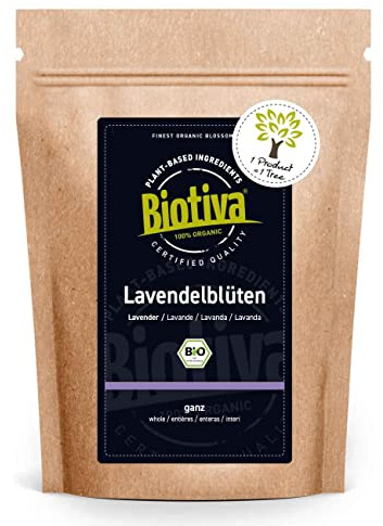 Lavendelblüten Bio ganz 100g - blauer Lavendel Tee - Lavendeltee - abgefüllt und kontrolliert in Deutschland - Biotiva