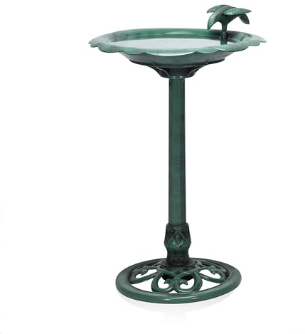Alpine Corporation Vogeltränke, 78,7 cm hoch, antik, mit Vogeldekoration, Hofstatue, charmanter Garten-Akzent, um Vögel anzulocken, langlebige Polypropylen-Konstruktion für Terrasse, Deck oder Hof