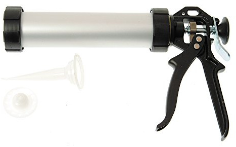 HAROMAC Profi-Schubpistole 310 ml – geschlossene Aluminium-Kartuschenpistole für Kartuschen und Folienkartuschen – mit Vorschubteller und Kunststoffspitze