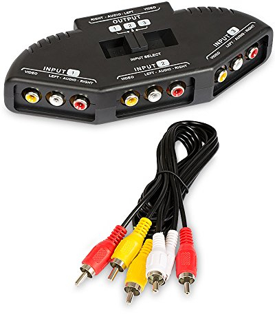 Fosmon - Selettore Switch RCA Audio Video 3 Vie, 3 IN 1 OUT / 1 IN 3 OUT - Commutatore per Segnale Composito AV - Funziona da Divisore (Splitter) e Combinatore - Compatibile con TV, DVD, Console Retro
