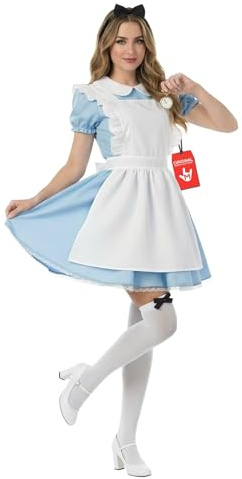 Fun Shack Costume Alice nel Paese delle Meraviglie Donna, Halloween | Abito Azzurro, Grembiule, Calzini & Cerchietto, Eroina delle Fiabe, Perfetto per Halloween, Ideale per Travestirsi