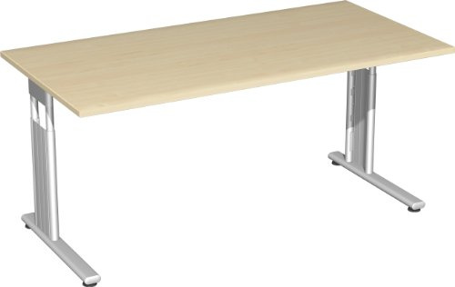 Gera Möbel C Fuß Flex Schreibtisch höhenverstellbar, Holzdekor, ahorn/Silber, 180 x 80 x 72 cm
