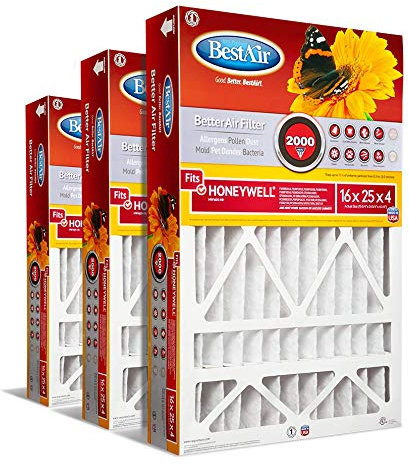 BestAir HW1625-11R AC Furnace Air Filter, 16 x 25 x 4, MERV 11, Removes Allergens & Contaminants, Fits 100%, For Honeywell Models, Pack of 3