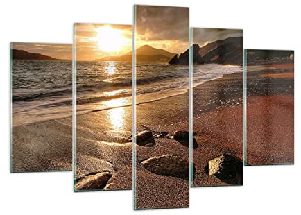 Mehrteilige Bilder auf Glas 150x100cm Glasbild Strand Wolken Abend Küste Groß XXL Wanddeko Schlafzimmer Küche Set 5 teilige Wandbilder Dekoration Wohnzimmer Modern Wand Kunstdruck Art GEA150x100-2527