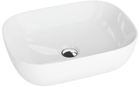 LAVITA Aufsatzwaschtisch Costa Aufsatzwaschbecken Rechteckig Waschbecken Ohne Überlauf und Hahnloch Aus hochwertigem Porzellan Waschtisch modernes Badkeramik Waschplatz 46x32,5x13,5 cm Weiß Glanz