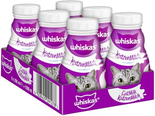 WHISKAS Katzenmilch 6 x 200ml, Ergänzungsfuttermittel für Katzen und Katzenkinder älter als 6 Wochen
