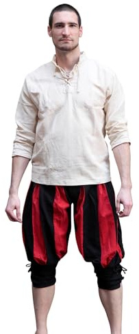Burgskärare – landsbygdsbyxor Maximilian – svart röd (XL, unisex, bomull) historisk – lata medelhavet