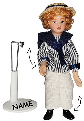 alles-meine.de GmbH Junge mit Marine Kleidung/Matrose - Puppe für Puppenstube - incl. Name - Maßstab 1:12 - Porzellan mit echten Haaren incl. Ständer - Biegepuppen Familie Bieg..