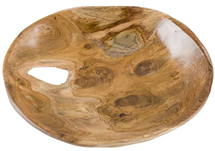 wohnfreuden Teakholz Schale braun rund 25 cm - Naturholz lasiert Dekoration Aufbewahrung Obstaschale