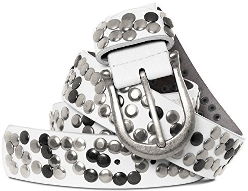 Caspar GU223 Damen Vintage Nietengürtel, Gürtelgröße:100, Farbe:weiss