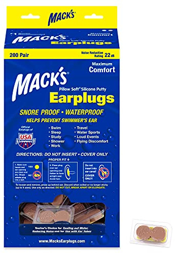 Mack's Pillow Soft Silicone Earplugs - 200 Pair Dispenser - The Original Moldable Silicone Putty Ear Plugs for Sleeping, Snoring, Swimming, Travel, Concerts and Studying
