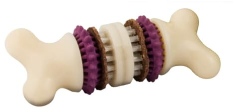 PetSafe Busy Buddy Bristle Bone - Juguete Mordedor Interactivo con Anillos de Golosinas Recargables para Masticación Diaria