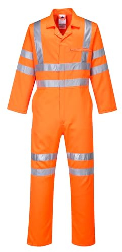 Portwest RT42 P/C Overall Verdeckter Reißverschluss Baumwolle Reflektierend | Orange, 3XL, UPF 40+, EN ISO 20471 Klasse 3, Polyester, Strapazierfähig, Warnschutz, Bahn, Maschinenwaschbar