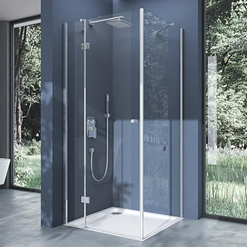 doporro Eck-Duschkabine 75x90cm Eckdusche ESG-Sicherheitsglas Klarglas | Inkl. Easy-Clean-Beschichtung | Links- oder rechtsmontierbar | Hochwertige Aluminiumprofile in Chrom | Ravenna05K